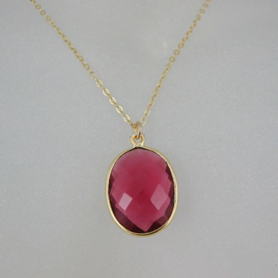 Wholesale Bezel Gemstone Oval Pendant Necklace & Earrings-Gold Plated-Rubylite Quartz (16-24")