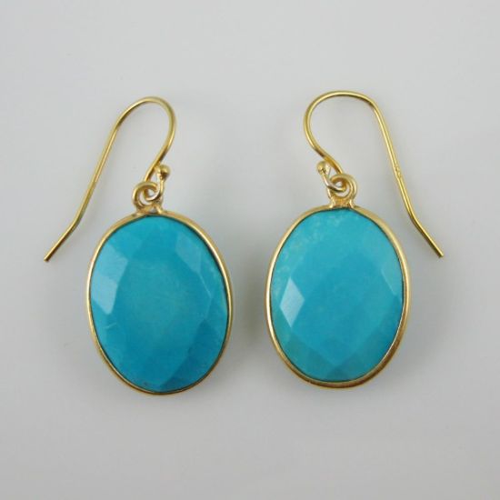 Wholesale Bezel Gemstone Oval Pendant Necklace & Earrings-Gold Plated-Turquoise (16-24")