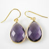 Wholesale Bezel Gemstone Tear Pendant Necklace & Earrings - Gold Plated - Amethyst (16-24")