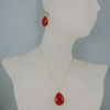 Wholesale Bezel Gemstone Tear Pendant Necklace & Earrings - Gold Plated - Carnelian (16-24")