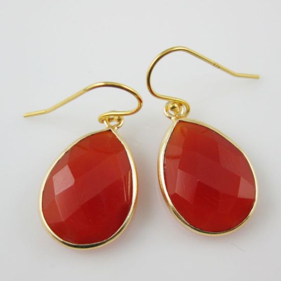 Wholesale Bezel Gemstone Tear Pendant Necklace & Earrings - Gold Plated - Carnelian (16-24")