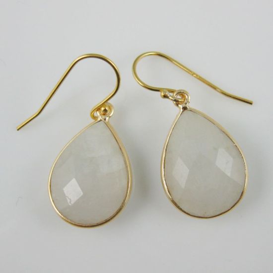Wholesale Bezel Gemstone Tear Pendant Necklace & Earrings - Gold Plated - Moonstone (16-24")