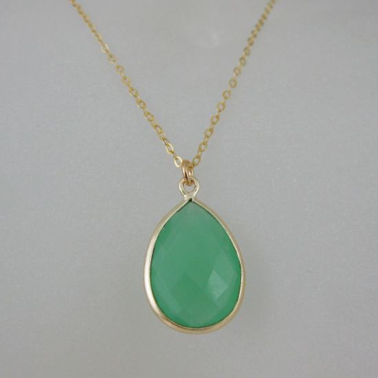 Wholesale Bezel Gemstone Tear Pendant Necklace & Earrings - Gold Plated - Prenite Chalcedny (16-24")