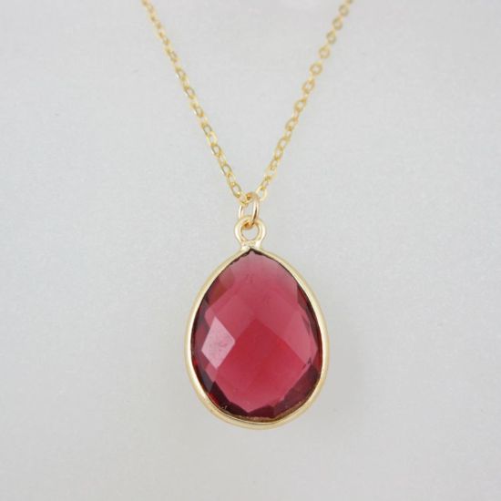 Wholesale Bezel Gemstone Tear Pendant Necklace & Earrings - Gold Plated - Rubylite Quartz (16-24")