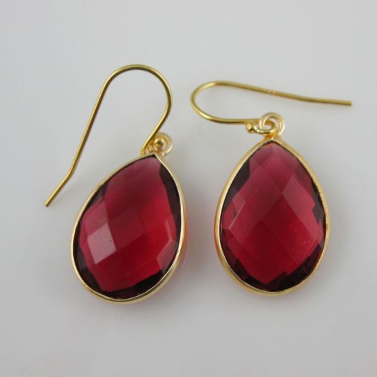 Wholesale Bezel Gemstone Tear Pendant Necklace & Earrings - Gold Plated - Rubylite Quartz (16-24")