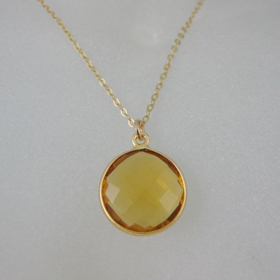 Wholesale Bezel Gemstone Round Pendant Necklace & Earrings-Gold Plated-Citrine Quartz (16-24")