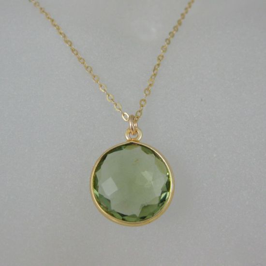 Wholesale Bezel Gemstone Round Pendant Necklace & Earrings-Gold Plated-Green Amethyst Quartz (16-24")