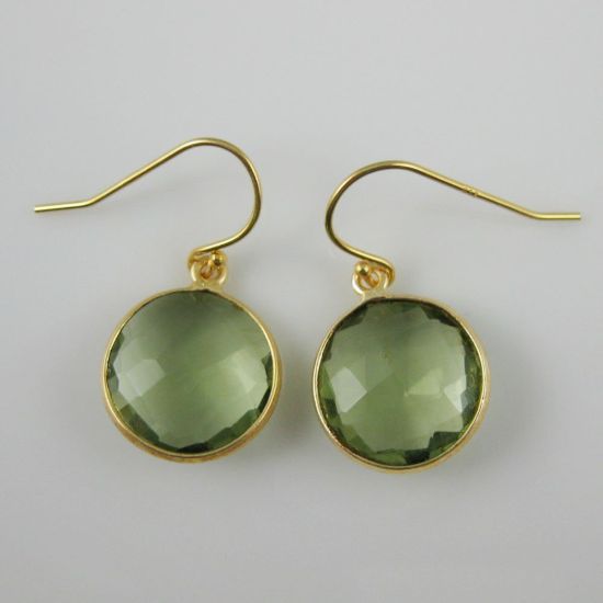 Wholesale Bezel Gemstone Round Pendant Necklace & Earrings-Gold Plated-Green Amethyst Quartz (16-24")