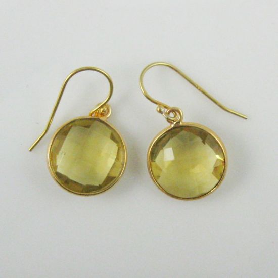 Wholesale Bezel Gemstone Round Pendant Necklace & Earrings-Gold Plated-Lemon Quartz (16-24")
