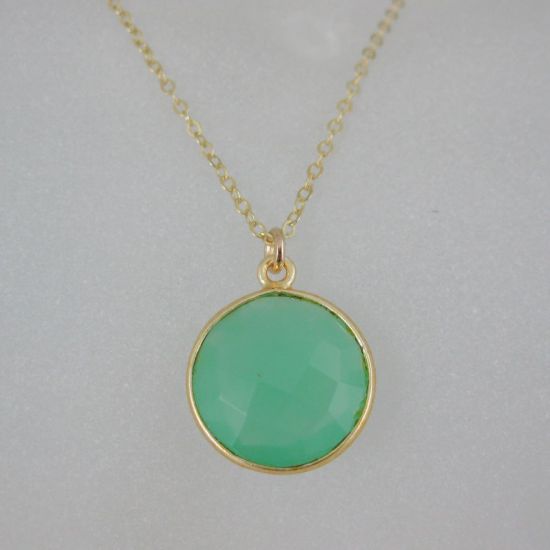 Wholesale Bezel Gemstone Round Pendant Necklace & Earrings-Gold Plated-Prenite Chalcedony (16-24")