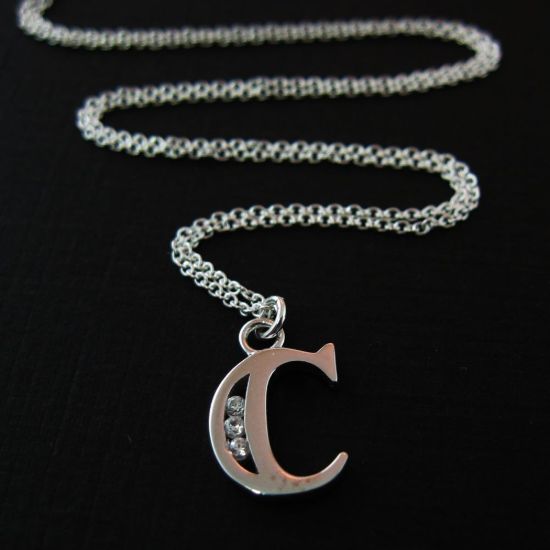 Wholesale Sterling Silver Letter CZ Charm Necklace (16-24 inch)