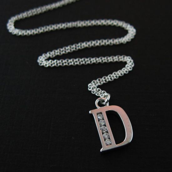 Wholesale Sterling Silver Letter CZ Charm Necklace (16-24 inch)