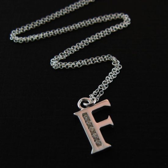 Wholesale Sterling Silver Letter CZ Charm Necklace (16-24 inch)
