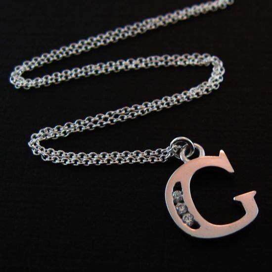 Wholesale Sterling Silver Letter CZ Charm Necklace (16-24 inch)