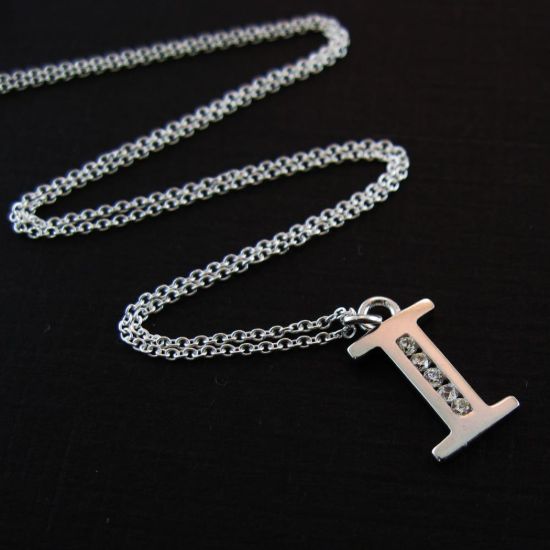 Wholesale Sterling Silver Letter CZ Charm Necklace (16-24 inch)