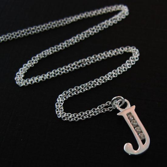 Wholesale Sterling Silver Letter CZ Charm Necklace (16-24 inch)