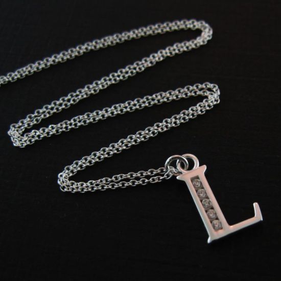 Wholesale Sterling Silver Letter CZ Charm Necklace (16-24 inch)