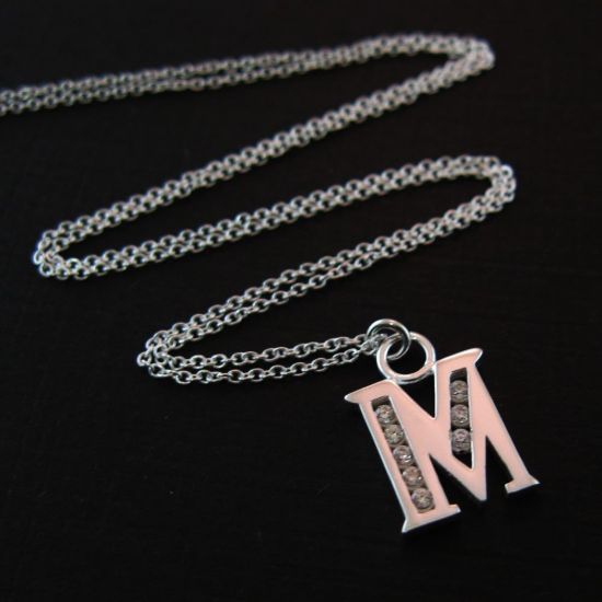 Wholesale Sterling Silver Letter CZ Charm Necklace (16-24 inch)
