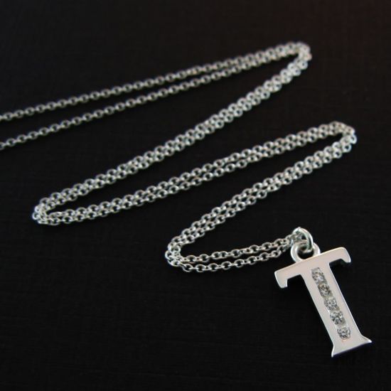 Wholesale Sterling Silver Letter CZ Charm Necklace (16-24 inch)