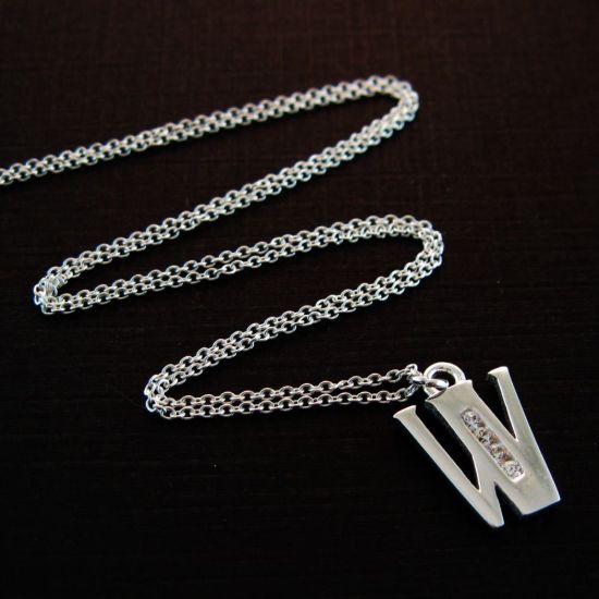 Wholesale Sterling Silver Letter CZ Charm Necklace (16-24 inch)
