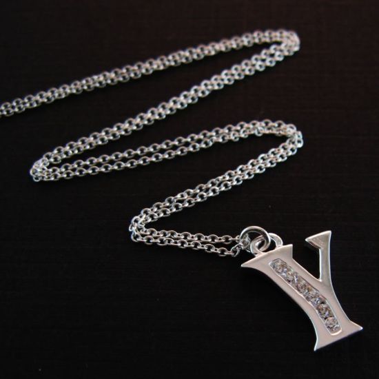Wholesale Sterling Silver Letter CZ Charm Necklace (16-24 inch)