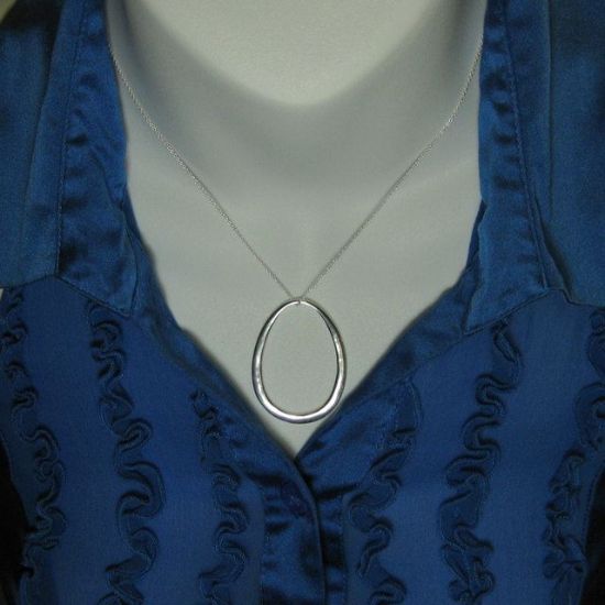 Wholesale 925 Sterling Silver Necklace - Huge Oval Charm (16-24")
