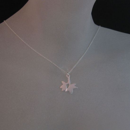 Wholesale .925 Sterling Silver Necklace- Double Leaf Charm Pendant Necklace (16-24 inch)