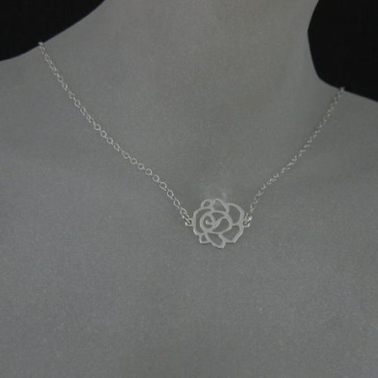 Wholesale 925 Sterling Silver Necklace with Sweet Rose Pendant (16-24")