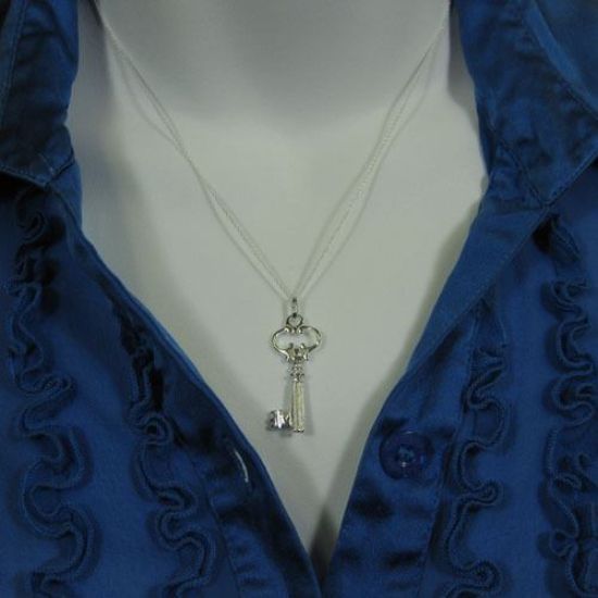 Wholesale 925 Sterling Silver Necklace- Pendant, Large Key Charm ( 16-24")