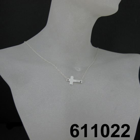 Wholesale 925 Sterling Silver Necklace- Sideways Cross Charm Pendant (16-24")