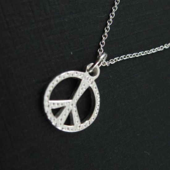 Wholesale 925 Sterling Silver Necklace - Thick Peace Charm Necklace (16-24")