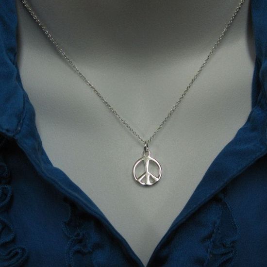 Wholesale 925 Sterling Silver Necklace - Thick Peace Charm Necklace (16-24")