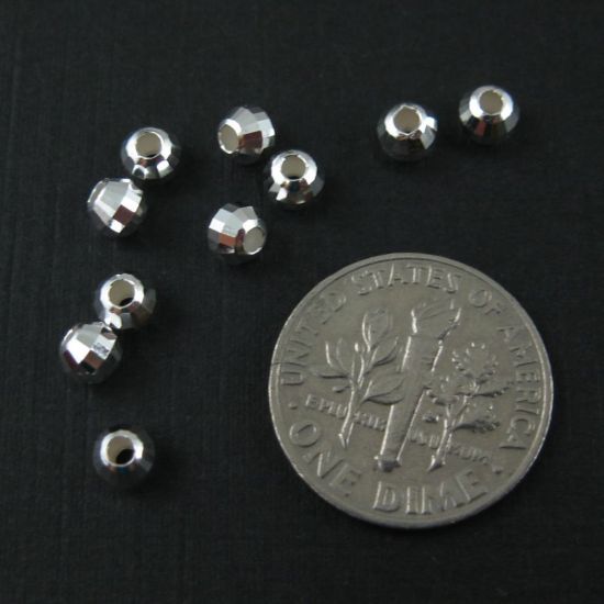 Wholesale 925 Sterling Silver Findings - Faceted Round Beads - 4 mm  (10 pcs)