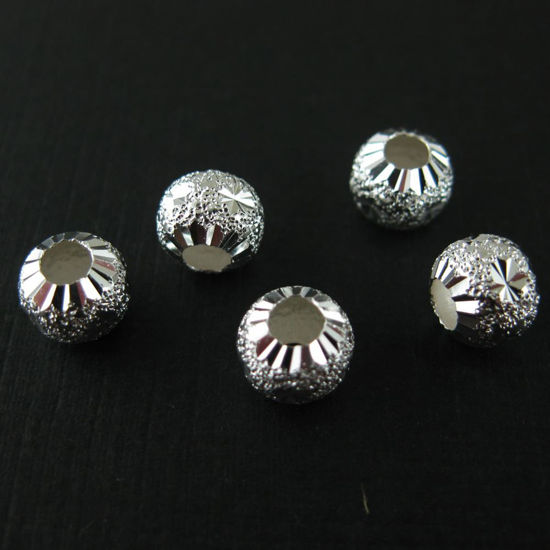 Wholesale Sterling Silver Findings - Fancy Textured Oval Beads - 6 mm by 5mm ( 3 pcs) 