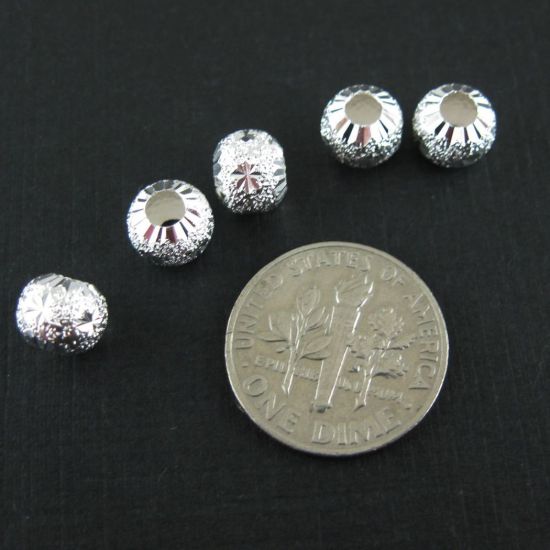 Wholesale Sterling Silver Findings - Fancy Textured Oval Beads - 6 mm by 5mm ( 3 pcs) 