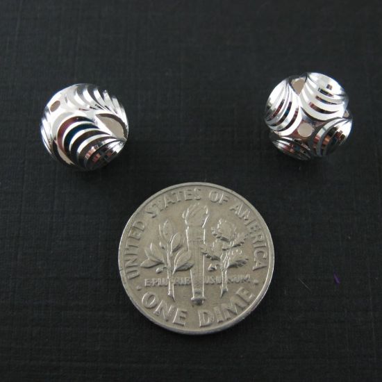 Wholesale Sterling Silver 10mm Textured Round Bead with Slits (Sold Per 2 Pieces)