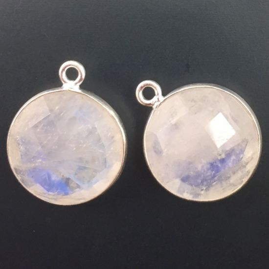 Wholesale Sterling Silver Round Bezel Moonstone Gemstone Pendant, Wholesale Gemstone Pendants for Jewelry Making