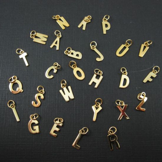Wholesale Gold plated Sterling Silver Smooth Letter Initial Charms and Pendants for Jewelry Making, Wholesale Findings