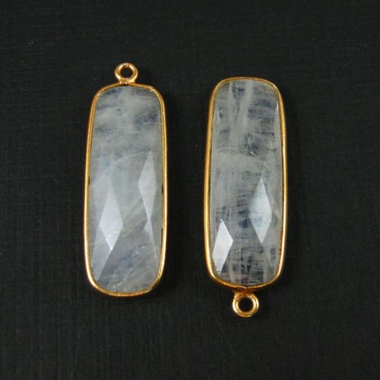 Wholesale Gold plated Sterling Silver Rectangle Bezel Moonstone Gemstone Pendant, Wholesale Gemstone Pendants for Jewelry Making