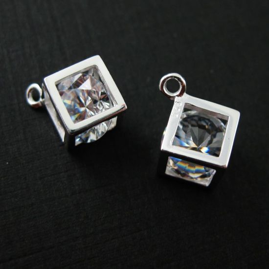 Wholesale Sterling Silver Cube Charm with CZ Cubic Zirconia Stone, Charms and Pendants for Jewelry Making, Wholesale Findings