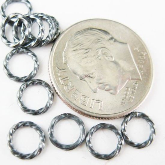 Wholesale Oxidized Sterling Silver Twisted Closed Jump Rings - 18 ga, 6mm (20 pcs )