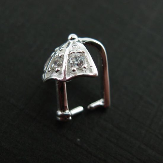 Wholesale Sterling Silver Umbrella Pinch Bail Connector with CZ Cubic Zirconia Stone, Wholesale Findings