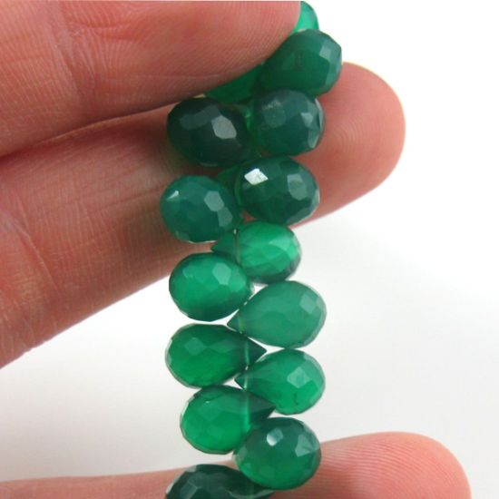 Wholesale Semi Precious Gemstone Beads -  Teardrop Shape - 100% Genuine Green Onyx Gemstone Faceted Drops - Grade A Briolette Nature Stone - 10 mm - 8 pcs