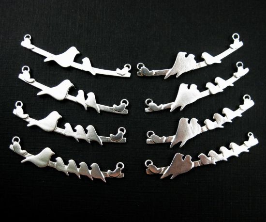 Wholesale Sterling Silver Bird perched on a Bar with 4 Baby Birds Pendant, Charms and Pendants for Jewelry Making, Wholesale Findings