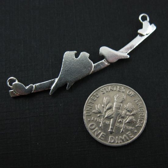 Wholesale Sterling Silver Bar with 2 Adult Bird perched on a Bar with One Baby Bird Pendant, Charms and Pendants for Jewelry Making, Wholesale Findings