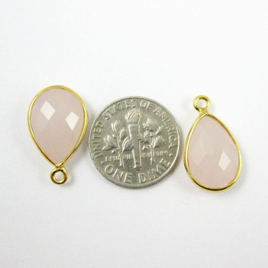 Wholesale Gold plated Sterling Silver Small Teardrop Bezel Pink Chalcedony Gemstone Pendant, Wholesale Gemstone Pendants for Jewelry Making