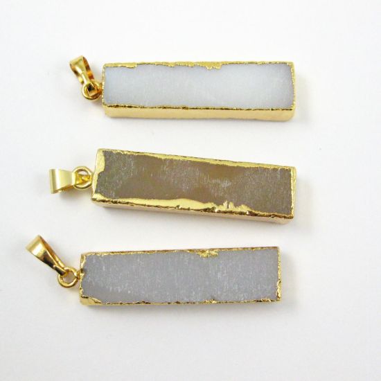 Wholesale Natural Druzy Agate Bar Pendant, 24K Gold plated Long Vertical Bar,Druzy Bar Necklace Rectangle Pendant