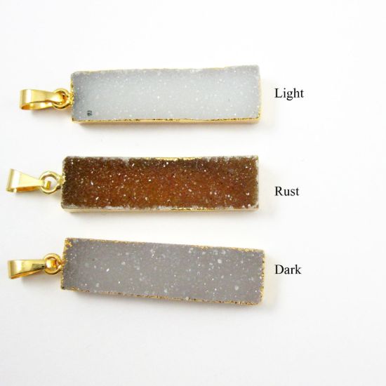 Wholesale Natural Druzy Agate Bar Pendant, 24K Gold plated Long Vertical Bar,Druzy Bar Necklace Rectangle Pendant
