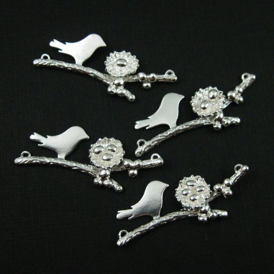 Wholesale Sterling Silver Bird perched on a Branch with Nest and 2 Eggs, Charms and Pendants for Jewelry Making, Wholesale Findings