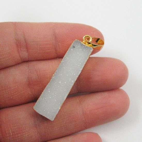 Wholesale Natural Druzy Agate Bar Pendant, 24K Gold plated Long Vertical Bar,Druzy Bar Necklace Rectangle Pendant